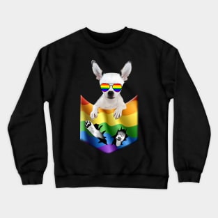 Chihuahua In Pocket LGBT Pride Flag For Dog Lovers Crewneck Sweatshirt